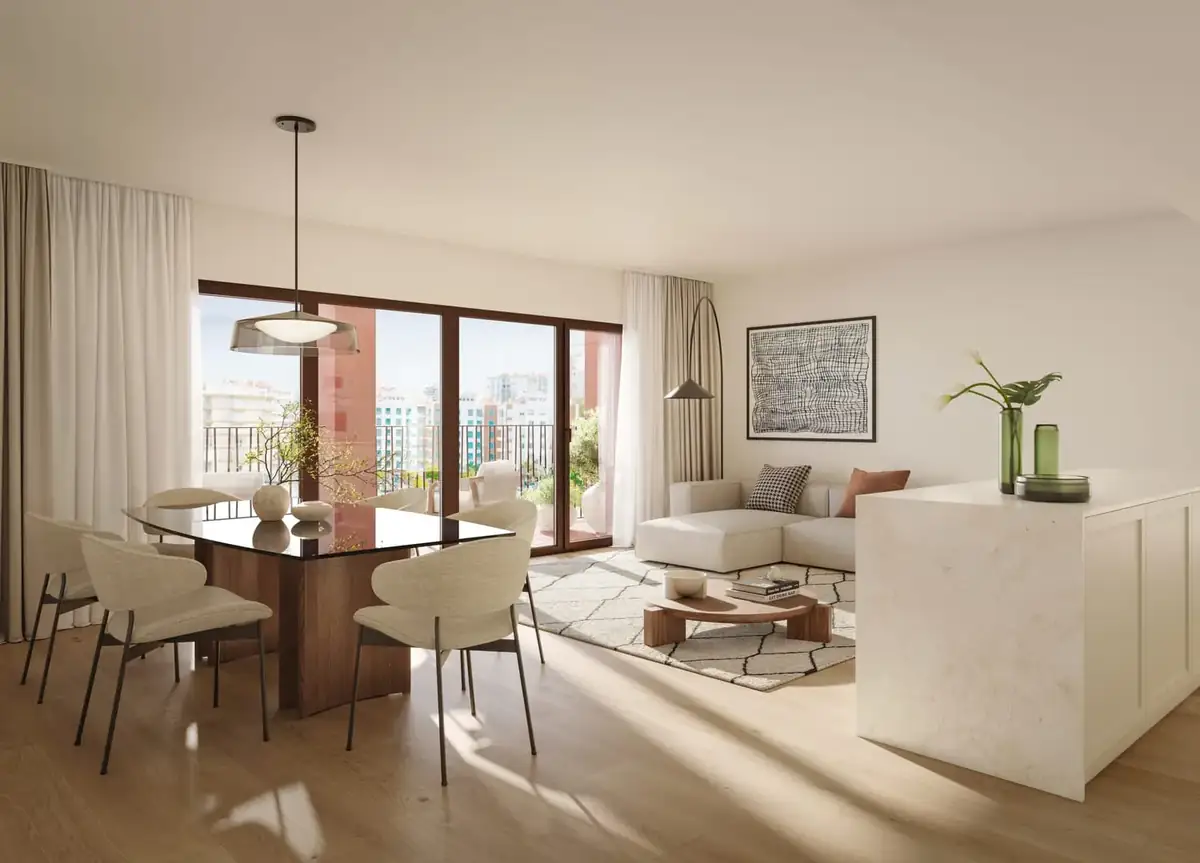 Sala e cozinha de apartamento no ALMAR