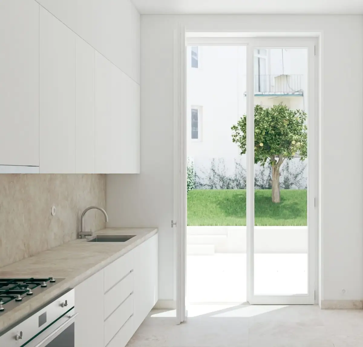 Cozinha equipada com acesso ao jardim no Andaluz 11