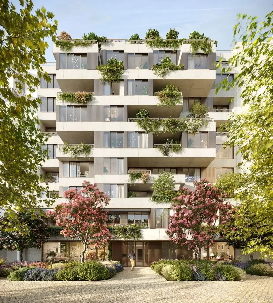 Fachada ajardinada do COPA Cool Living em Lisboa